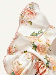 Cozy Pixies 夏季嬰兒女孩花卉圖案方領荷葉邊上衣、純色短褲和頭箍三件套