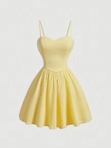 SHEIN MOD Ladies' Romantic Back Bow Tie Yellow Spaghetti Strap Dress For Summer,Pastel Dresses For Women - Yellow - View 2