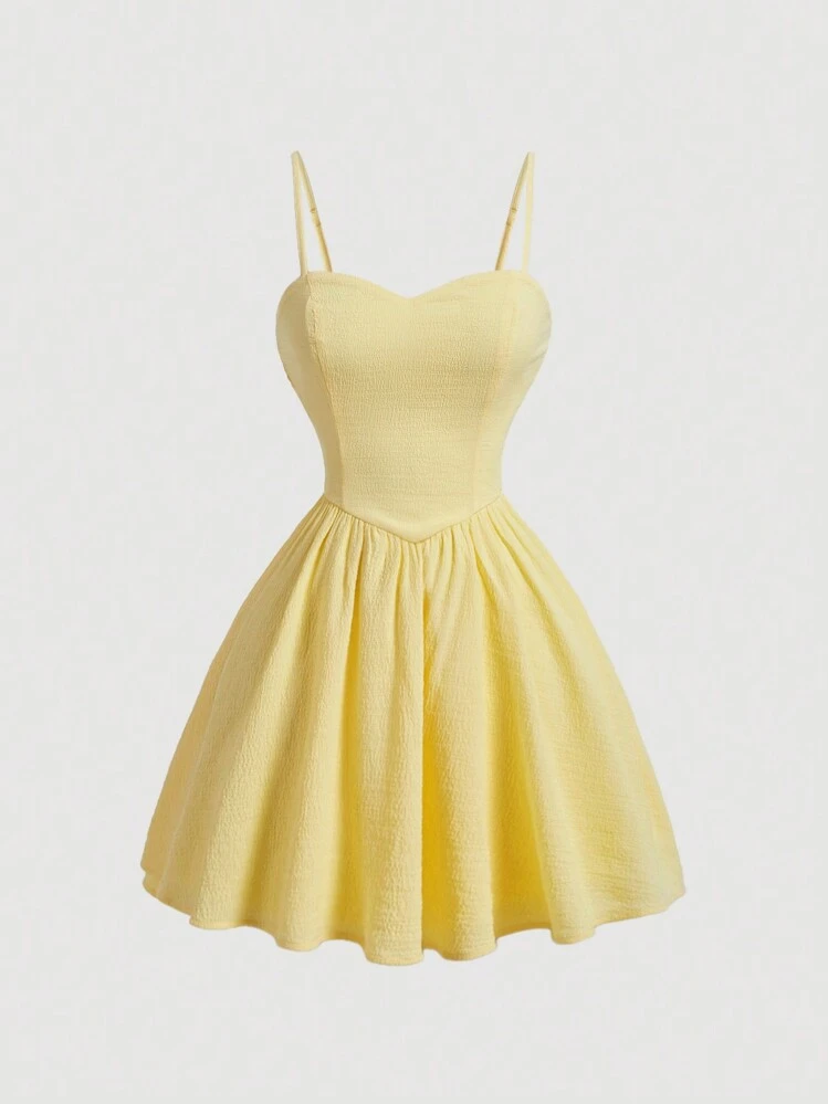 SHEIN MOD Ladies' Romantic Back Bow Tie Yellow Spaghetti Strap Dress For  Summer,Pastel Dresses For Women | SHEIN