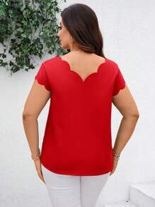 SHEIN Clasi Chemise à ourlet en dentelle unie pour femmes de grande taille à la mode