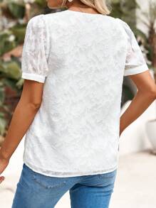 EMERY ROSE Chemisier à manches courtes à encolure en V imprimé pour femmes, à la mode - Blanc - Voir 2