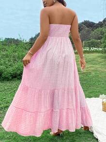 Flirla 夏季日常穿著加大碼無肩帶A線連衣裙 - 玫紅色 - 查看 2