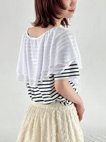 FRIFUL Camiseta de rayas con cuello con volantes de moda para mujeres