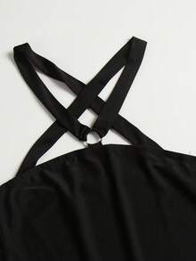 Women's High Slit Halter Neck Dress - Black - View 5