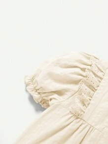 Cozy Pixies Soft Round Neck Cardigan For Baby Girl With Ruffled Detail And Puff Sleeves - Apricot - View 4