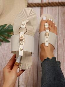 New Korean Style Flat Sandals For Summer 2024 - Beige - View 1