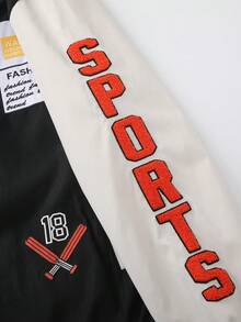 Aesthetic Post Chaqueta beisbolera masculina con parches y rayas decorativas - Negro - Ver 3