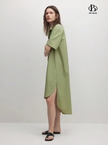 BizChic Đầm suông đơn giản thanh lịch màu xanh lá cây cho nữ - xanh quân đội - Xem 1