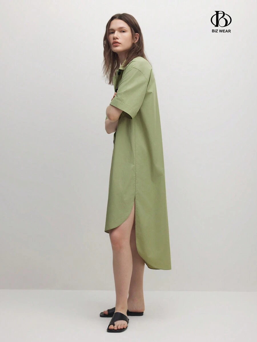 BizChic Đầm suông đơn giản thanh lịch màu xanh lá cây cho nữ - xanh quân đội - Xem 1