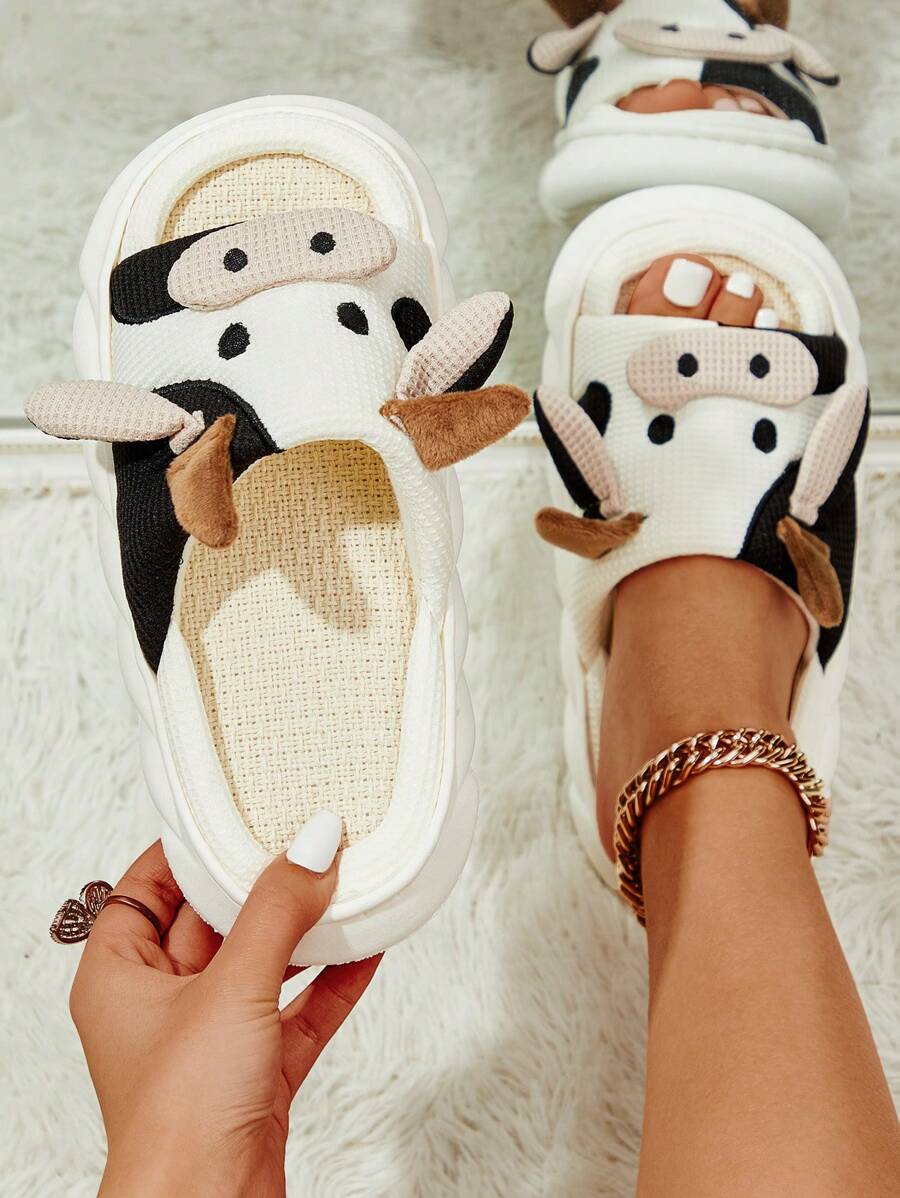 卡通奶牛設計趣味拖鞋