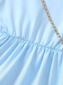 SHEIN Young Girl Solid Color Round Neck Ruffle Hem Short Sleeve Casual Dress For Summer - Blue - View 4