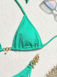 SHEIN Swim Women Solid Color Halter Neck Bikini Set With Separated Briefs For Vacation,Summer Beach