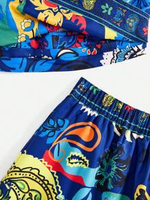 SHEIN VCAY Summer Vintage Printed Strapless Top And Skirt Set For Vacation