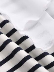 FRIFUL Camiseta de rayas con cuello con volantes de moda para mujeres