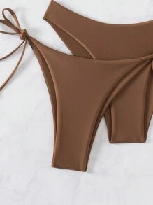 Swim Basics Women Summer Beach Solid Halter Neck 3-Piece Bikini Set Bathing Suit