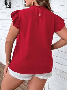 SHEIN Clasi 大尺碼純色荷葉邊日常穿著襯衫 - 紅色 - 查看 2