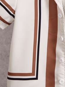 SHEIN Young Boy 2pcs Holiday Style Striped Collared Henley Button Up Short-Sleeve Shirt And Elastic Waist Sports Shorts Set, Suitable For Summer - Multicolor - View 5