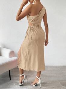 Breezaya Đầm Maxi Một Vai Trơn Màu Khoét Hở Xếp Ly Mùa Xuân/Hè Cho Nữ - Màu Khaki - Xem 2