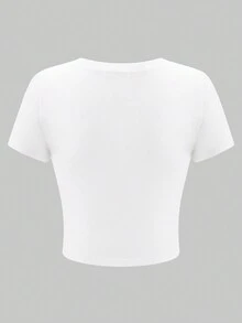 ROMWE Grunge Punk Letter & Spider Element Design Slim Fit Short Sleeve T-Shirt - White - View 2