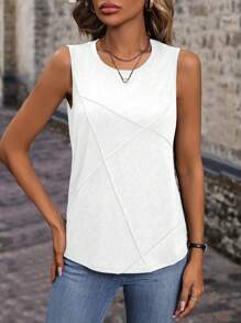 SHEIN LUNE 夏季實色休閒背心外縫線設計 - 白色 - 查看 4