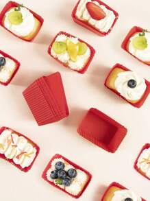 SHEIN 6 piezas rojo de silicona magdalena horneando Tazas reutilizable antiadherente pastel moldes Set - Rojo - Ver 2