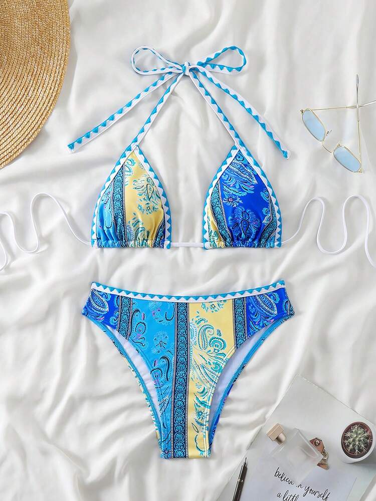 Women's Paisley Print Halter Neck Bikini Set Summer