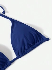 SHEIN Swim 女性夏季假日海灘實色綁頸比基尼套裝 - 藏蓝色 - 查看 3