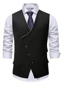 Manfinity Mode Nam Màu sắc tương phản Khâu Đúng mốt Trang phục làm việc Bộ đồ Áo vest Với Cạnh cuộn - màu đen - Xem 6