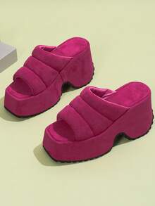 Women Pink Platform Wedge Sandals 2023 Summer New High Heel Slippers For Outdoors Wear - Hot Pink - View 6