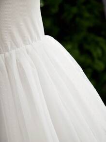 SHEIN Glamorique Kids Young Girls Elegant & High-End Banquet Princess Ball Gown With Tulle - White - View 5