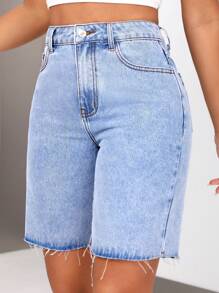 SHEIN SXY 淺藍色洗水原邊牛仔短褲 - 淺色水洗藍 - 查看 5