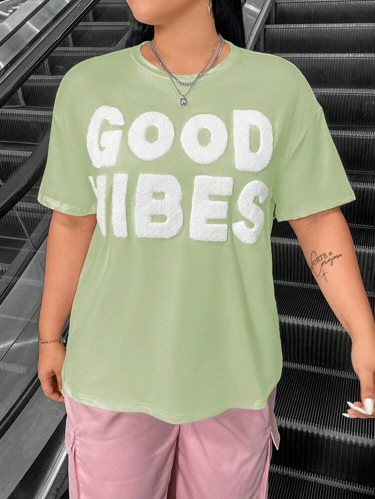 Plus Size Simple Printed Round Neck T-Shirt