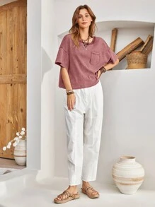 Bohemela 女士圓領純色下垂蝶翼短袖t恤