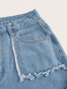 SHEIN MOD Women Fashionable And Versatile Spliced Design Frayed Edge Long Denim Pants
