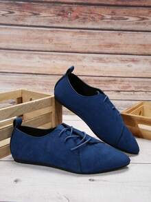 New Black Soft Leather Flat Work Shoes For Women, Suitable For Interview And Comfortable For Work In Summer - Blue - View 4