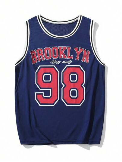 Prep قميص كرة سلة رجالي بحروف ورسوم توضيحية وحواف متباينة