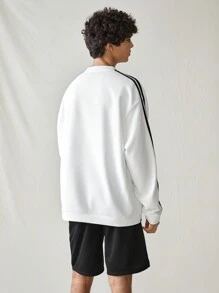 SWAVVY Sweat-shirt à manches longues, col ras du cou, style décontracté avec blocs de couleurs et rayures pour hommes. Couleur blanc, bloc de couleurs graphique. Idéal pour les amis, le mari, le petit ami