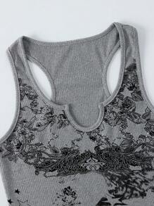 INAWLY Kobiety Modny Ząbkowany Dekolt w kształcie litery V Kwiat wiśni Tank Top