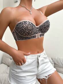 SHEIN Women Front Closure Leopard Print Bra With Molded Cups, Numeric Sizing