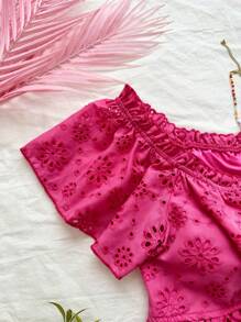 Soleia Plus Size Casual Knit Shirt With Frill Trim, Tie-Front Detail And Vacation Style Design For Summer - Hot Pink - View 3