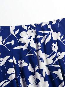 Falda mini estampada de flores para mujer - Azul - Ver 3