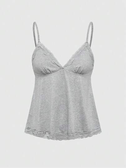 Fairycore Canottiera casual primavera/estate da donna in tinta unita con pizzo