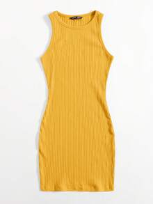 SHEIN Essnce Women Fashionable Solid Color Sleeveless Tank Dress - Ginger - View 3