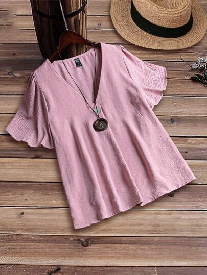 EMERY ROSE 大尺碼女式蝴蝶袖鈕扣上衣