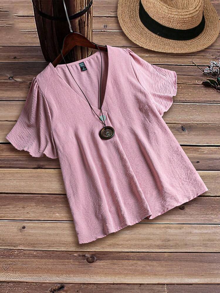 Plus Size Women's Butterfly Sleeve Button Up Shirt
