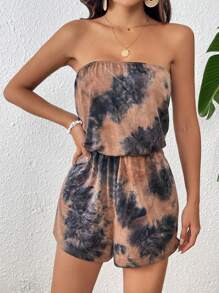 SHEIN VCAY Vacation Tie-Dye Print Strapless Summer Women Romper