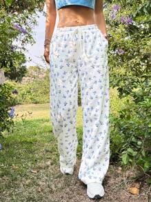 SHEIN EZwear 夏季休閒花卉印花運動褲 - 彩色 - 查看 3