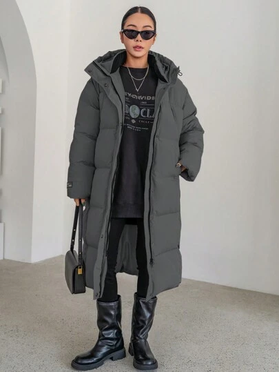 DAZY 拉链抽绳连帽棉服外套，冬季女装，女士冬季外套