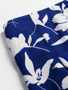 Falda mini estampada de flores para mujer - Azul - Ver 4