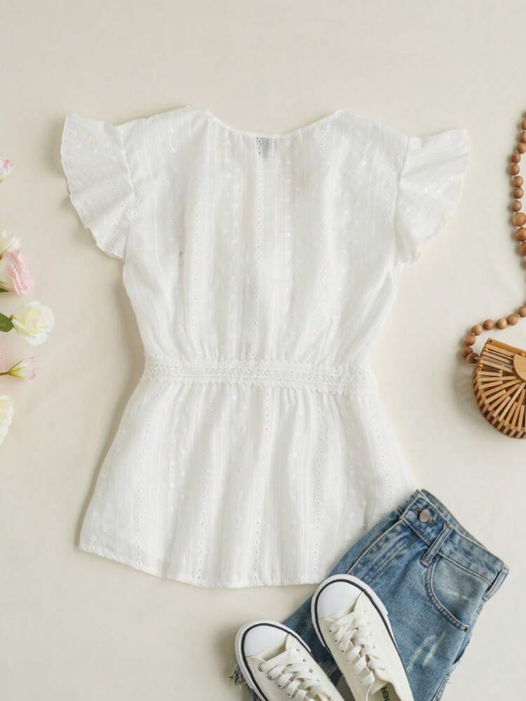 Plus Size Lace Trimmed Knot Front Sheer Schiffy Blouse